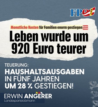 Laut Statistik Austria haben sich die monatlichen Ausgaben pro österreichischem Haushalt um 920 Euro erhöht: das sind +28% in fü...