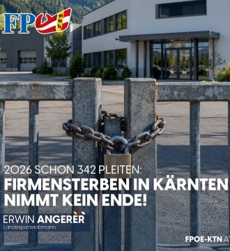 Die Firmenpleiten in Kärnten sind 2026 im Vergleich zum Vorjahr auf 342 gestiegen