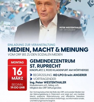 Unser ORF-Stiftungsrat 📺 Peter Westenthaler kommt nach #Kärnten und hält einen Vortrag über die Rolle des #ORF und der sozialen ...