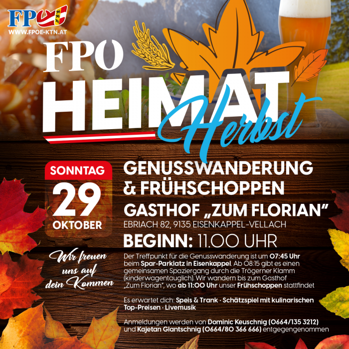 FPÖ-Heimat-Herbst "Genusswanderung & Frühschoppen" in Eisenkappel